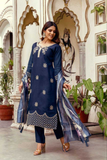 Midnight Bloom Roman Silk Dupatta Set