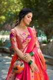 Traditional Paithani Jacquard Silk Lehenga Choli with Zari Weaving & Premium Batwa Set