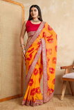 Bandhej Georgette Saree with Multi Embroidery Lace Border