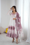 Lavender Purple Organza Silk Handwork Anarkali Gown Set - kavyo.in