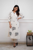 Ivory Bloom Rayon Slub Embroidered Kurta Pant Set