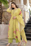 Light Yellow A-Line Chanderi Silk Butti Suit Set