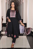 Midnight Noor – Viscose Simmer Kurti Pant Set with Printed Dupatta