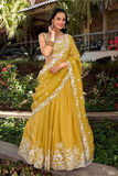 Embellished Mustard Chinon Semi-Stitched Lehenga Choli with Zari & Sequin Work