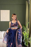 Navy Blue Floral Digital Printed Fox Georgette Lehenga Choli Set with Dupatta