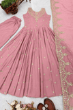 Blush Pink Roman Silk Anarkali Gown Set with Dupatta - kavyo.in