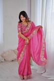 Premium Gold Crush Saree with Heavy Embroidery, Codding & Sequins Work
