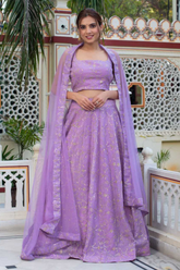 Chinon Lavender Lehenga Choli with Net Dupatta – Raashi Lehenga
