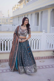 Dualtone Grey YSL Silk Embroidered Lehenga Choli Set with Dupatta