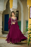 Wine Grace Faux Blooming Anarkali Gown with Designer Dupatta - kavyo.in
