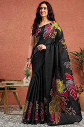 Black Ajrakh Semi Gajji Silk Bandhej Print Saree