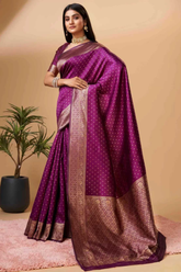 Elegant Wine Banarasi Art Silk Saree with Golden Zari Work