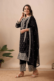 Special Black Designer Embroidered Top Pant Set with Dupatta - kavyo.in