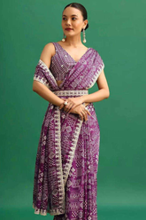Premium Chinon Silk Saree with Digital Print, Embroidery & Sequins Work