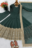 Emerald Green Roman Silk Anarkali Gown with Coding Sequins & Dupatta - kavyo.in
