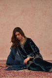 Midnight Teal Velvet Embroidered Suit Set