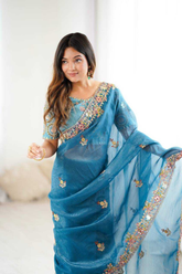 Premium Crunchy Silk Saree with Heavy Thread, Codding & Sequin Embroidery