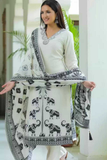 Royal Ivory – Pure Muslin Jacquard 3-Piece Suit Set with Temple & Elephant Art