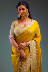 Premium Soft Gold Crush Silk Saree with Heavy Zari, Sequin & Coding Embroidery Work