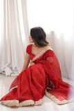 Ratna Rouge Pure Fandi Satin Silk Saree with Pearl Embellishment, Real Mirror & Zari Lace Border