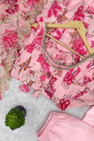 Pure Muslin Floral Print Kali - Cut Gown Set with Organza Dupatta - kavyo.in