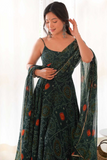 Emerald Green Chiffon Bandhej Anarkali with Dupatta