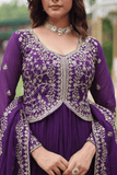 Elegant Faux Blooming Embroidered Anarkali Gown Set - Purple - kavyo.in