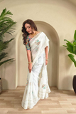 Crunchy Chiffon Saree with Scallop & Thread Embroidery Work