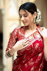 Red Kanjivaram Banarasi Silk Saree with Rich Zari Weaving & Jacquard Blouse