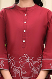 Ladybook Red Grace – Embroidered Kurti Pant Set for Office & Daily Wear