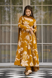 Vaani Mustard Bloom Rayon Anarkali Suit Set - kavyo.in
