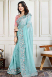 Crunchy Silk Saree with Embroidered C-Pallu Border & Banglory Silk Blouse