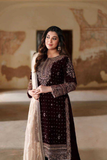 Royal Mocha Velvet Embroidered Kurta Palazzo Set