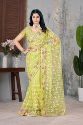 Designer Butterfly Net Saree with Aari Embroidery & Foil Work