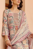 Pastel Mosaic – Cotton Kurta Pant Dupatta Set