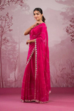 Premium Red Silk Saree with Real Mirror & Glitter Dori Work