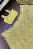 Sunshine Yellow Georgette Lehenga with Zari, Foil Work & Net Ruffle Border