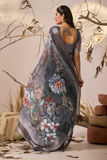 Steel Grey Premium Linen Cotton Digital Print Saree