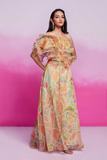Peach Organza Floral Ruffle Top with Palazzo Set