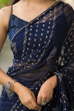 Midnight Elegance Georgette Silk Saree