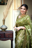Mehendi Kanjivaram Banarasi Silk Saree with Rich Zari Weaving & Jacquard Blouse