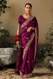 Wine Rangoli Silk Saree with Exquisite Embroidery & Piping Border Detailing