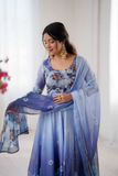Premium Organza Soft Taby Silk Gown with Digital Print & Dupatta