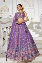 Lavender Tissue Embroidered Designer Lehenga Set