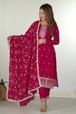 Pink Valam Embroidered Georgette Kurta Pant Dupatta Set