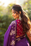 Purple Viscose Chinnon Saree with Heavy Embroidery & Contrast Blouse
