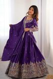 Royal Purple Chinon Embroidered Semi-Stitched Lehenga Choli with Sequins Dupatta