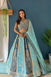 Elegant Faux Georgette Embroidered Lehenga Set