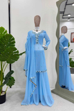 Sky Blue Mirror Work Faux Georgette Palazzo Suit Set