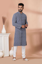 Elegant Embroidered Cotton Kurta Pajama Set